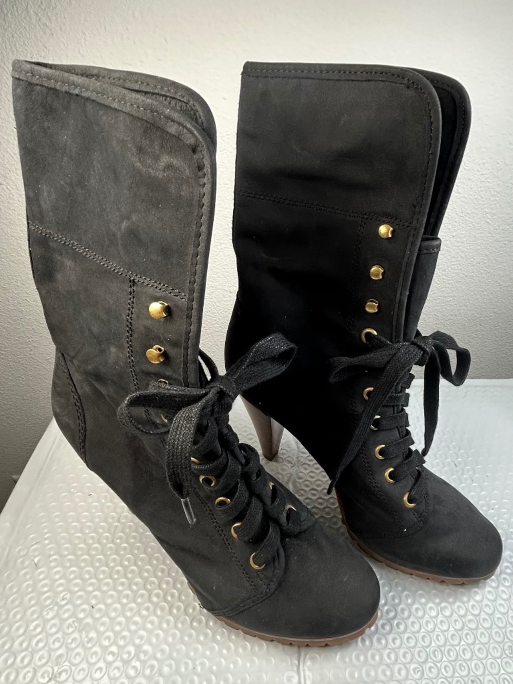 Steven Madden Suede Lace-up Ankle Boots Women's Size 7.5 Charcoal Gray Heels